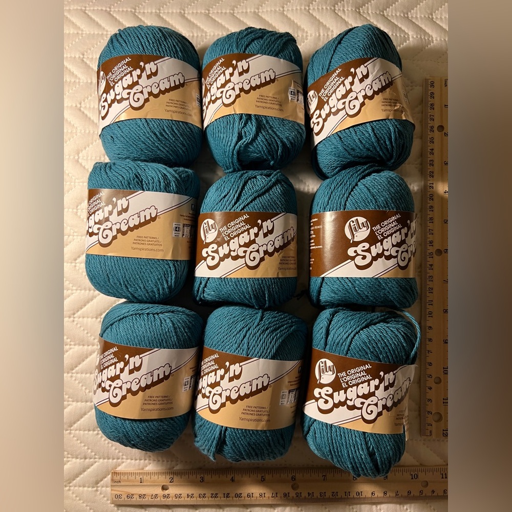 🧶 Lily Sugar'n Cream Cotton Yarn - 100% Cotton in TEAL - 9 skeins 🧶 NWT!